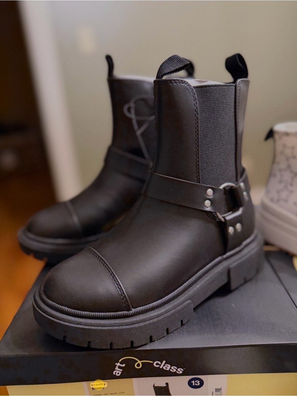 Girls Black Art Class Kids' Crosby Harness Moto Boots Size 13 NEW